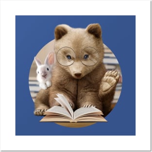 BEAR & RABBIT READING BOOK Posters and Art